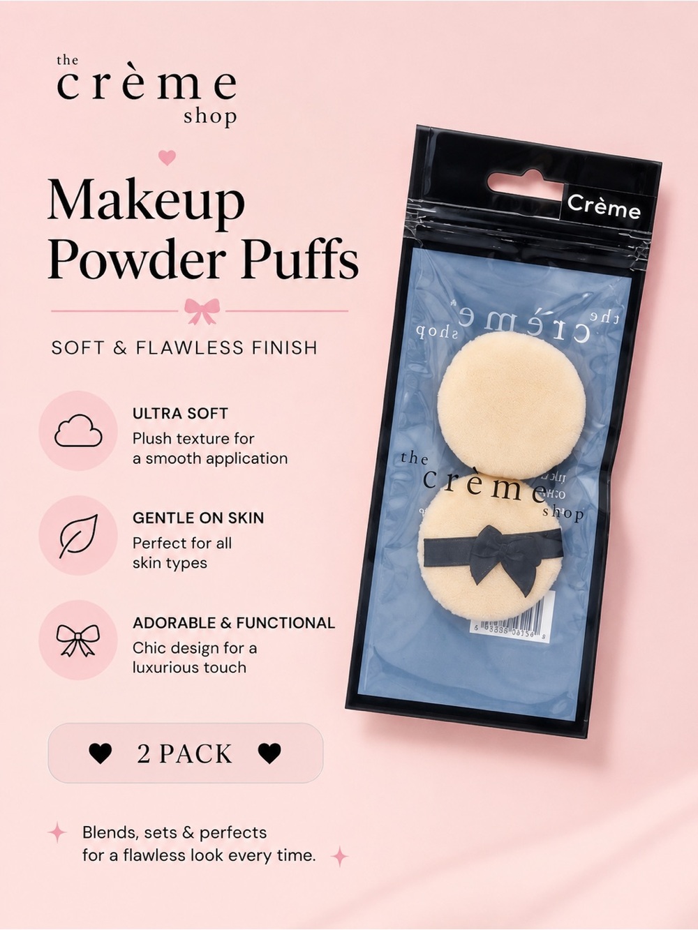 🖤 Crème Shop Makeup Powder Puffs (2 Pack) – Soft & Flawless Finish 🖤